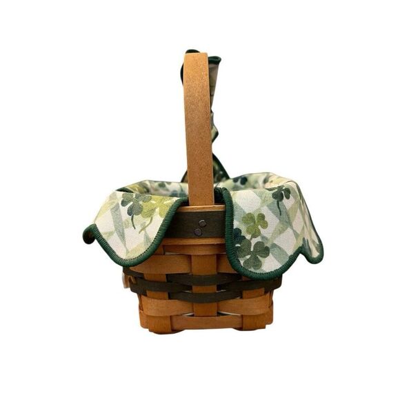 Longaberger St Patricks Day Shamrock Basket W Handle Fabric Tie And Liner 1999 - Picture 3 of 6